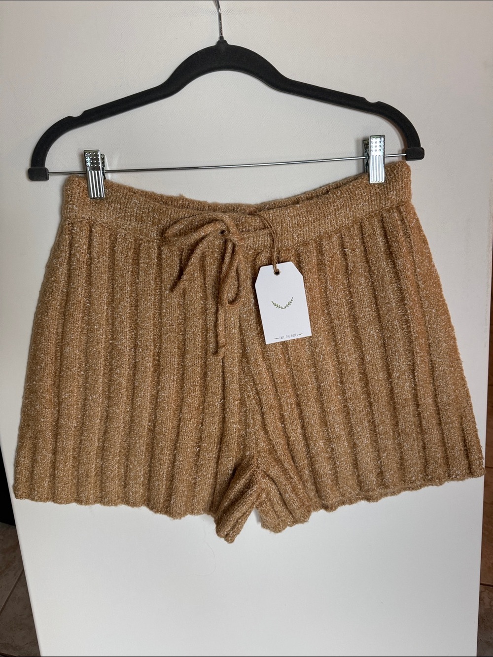 Free the Roses Ribbed High-Waist Knit Shorts - Camel Brown NWT